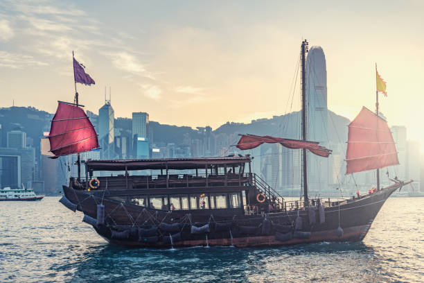 istock Retro ship in Hong Kong harbour. 1224332388