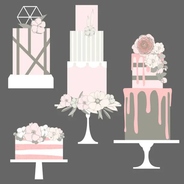 Vector illustration of Wedding cakes.  Vector illustration.