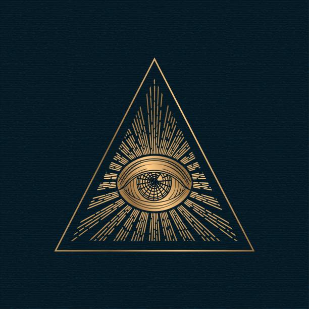 All seeing eye vector, illuminati symbol in triangle with light ray, tattoo design isolated on white background All seeing eye vector, illuminati symbol in triangle with light ray, tattoo design isolated on white background. horus stock illustrations