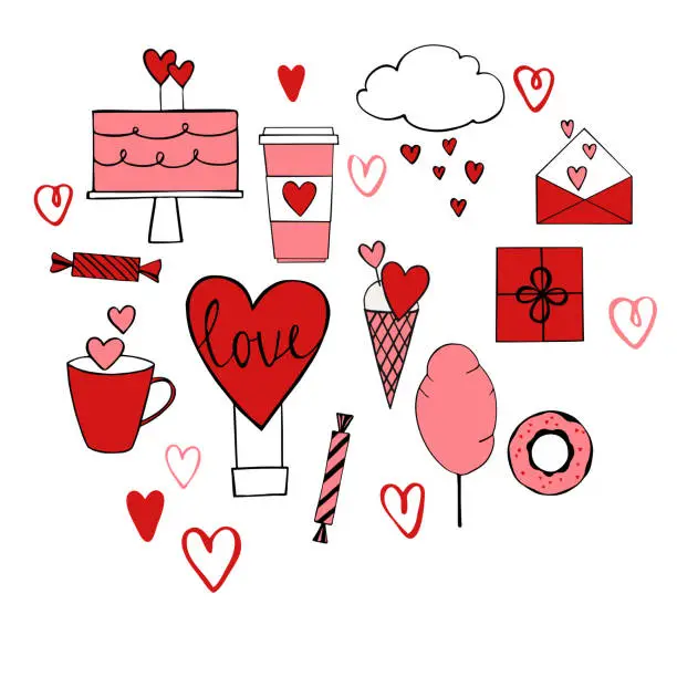 Vector illustration of Valentine's Day set.  Vector illustration.