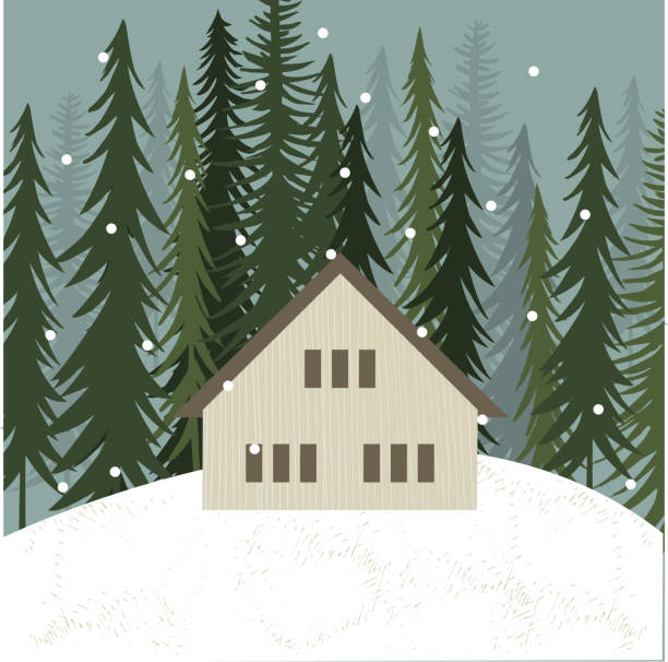 Hut in winter forest.  Vector illustration. Hut in winter forest .  Vector illustration. log cabin vector stock illustrations