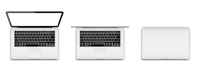 Modern laptop fully opened , partially opened and closed screen. Vector illustration.
