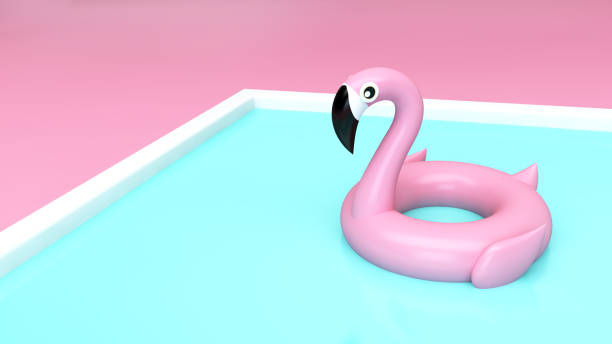 istock Inflatable flamingo on pool 1224341190