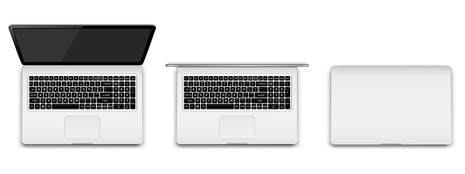 Modern laptop fully opened , partially opened and closed. Vector illustration.