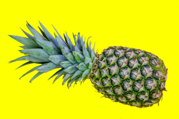 istock Whole pineapple on yellow background. Copy space. Fresh Ripe Pineapple. 1224342074