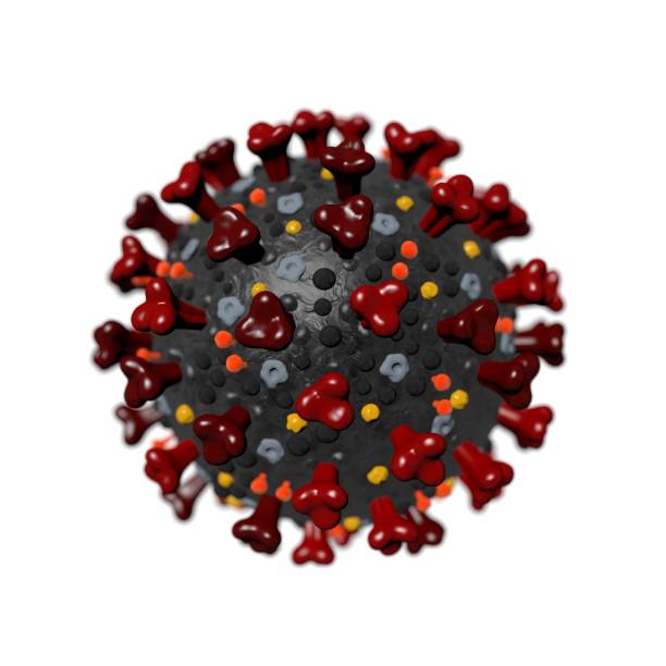 covid-19 coronavirus 3d image. abstract electron microscopic imge of coronavirus. sars-cov-2 3d illustration. the structure and outer surface model of viral particle. - microscop imagens e fotografias de stock