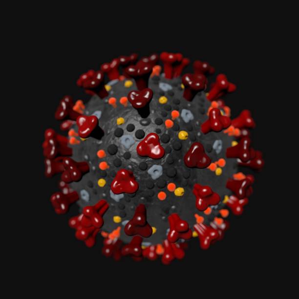 covid-19 coronavirus 3d image. abstract electron microscopic imge of coronavirus. sars-cov-2 3d illustration. the structure and outer surface model of viral particle. - microscop imagens e fotografias de stock