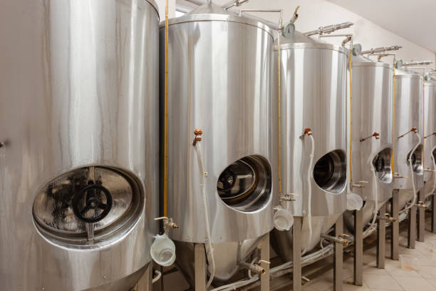 istock Vertical camp tanks, cylinder-conical fermentation tanks. Beer production. Beer tank 1224346488
