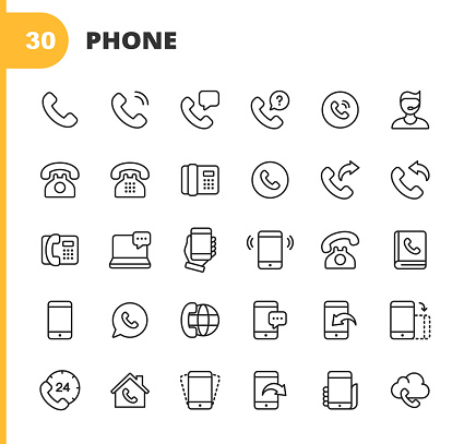 30 Phone and Communication Outline Icons.