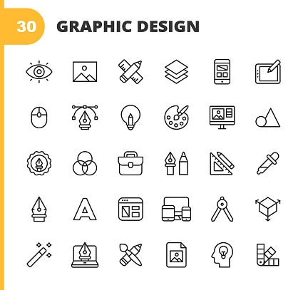 30 Graphic Design and Creativity Outline Icons.
