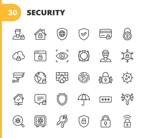 güvenlik hattı simgeleri. kullanılabilir vuruş. piksel mükemmel. mobil ve web için. güvenlik, kalkan, sigorta, asma kilit, bilgisayar ağı, destek, anahtarlar, güvenli, hata, siber güvenlik, virüs, uzaktan çalışma, destek, hırsız, sigorta g - kasalar ve kasa daireleri stock illustrations