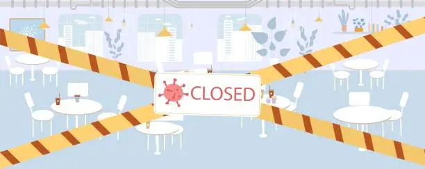 Vector illustration of Restaurant closed sign board warning border tape