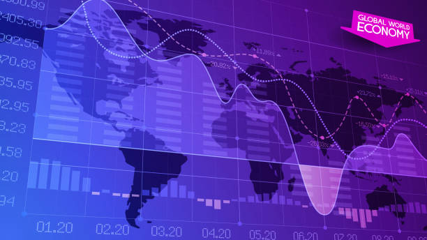 istock World economic crisis. Dark blue abstract vector background. Schematic map of the planet Earth. Stock market trading infographics. Oil product prices. Forex charts with candles. World Trade Network. 1224350752