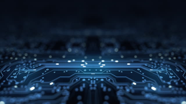 Circuit Board Background - Copy Space, Dark - Loopable Animation - Computer, Data, Technology, Artificial Intelligence