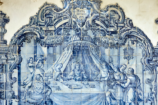 Portuguese hand painted tiles at Church of Saint Peter of the Clergymen in Salvador da Bahia, Brazil