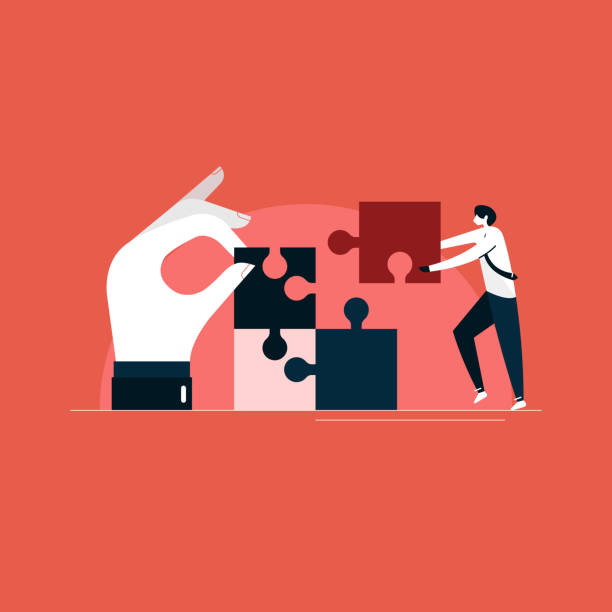 giving proper solution concept, team work illustration, businessman solving the problem with team giving proper solution concept, team work illustration, businessman solving the problem with team learning and development stock illustrations