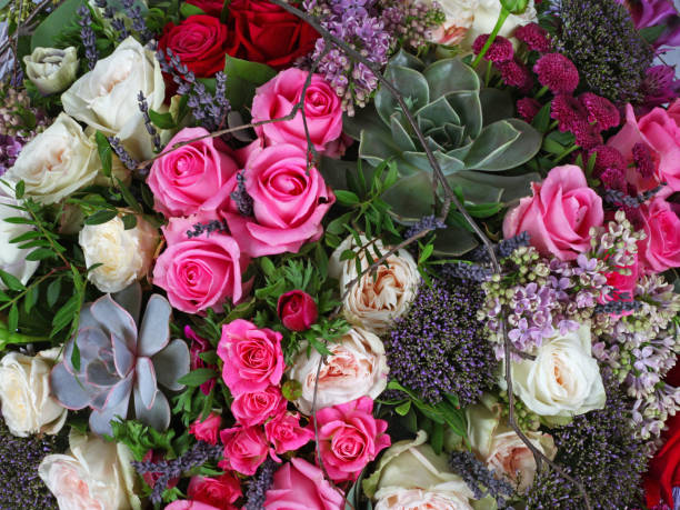 istock Flower arrangement background with roses 1224352885