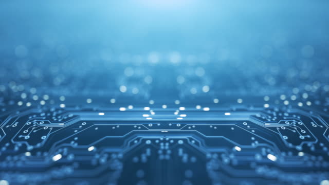 Circuit Board Background - Copy Space, Blue - Loopable Animation - Computer, Data, Technology, Artificial Intelligence