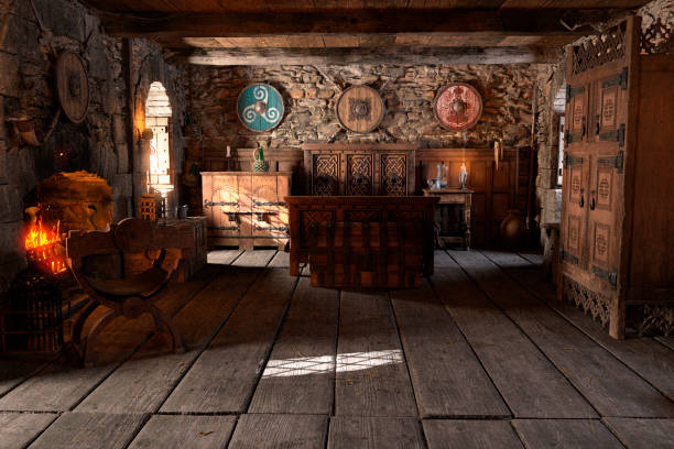 istock 3D illustration medieval bedroom 1224361347