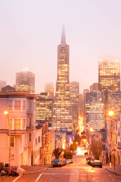 Skyline of Financial District at dusk, San Francisco, California, United States.