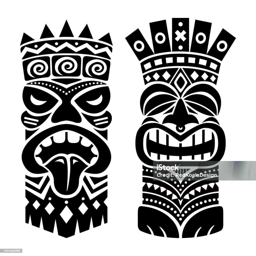 Tiki Statue Pole Totem Vector Design Traditional Decor Set From ...