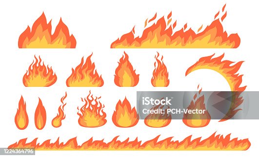 istock Cartoon fire flames flat vector collection 1224364796