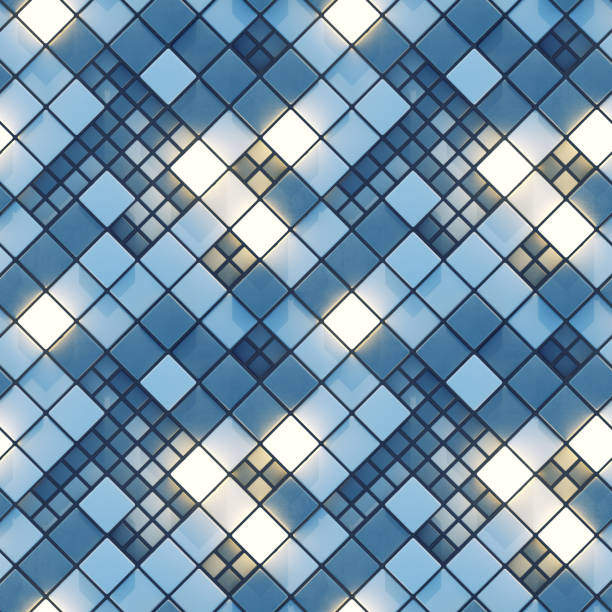 istock Seamless pattern of blue concrete and illuminating cubes 3D render 1224365307