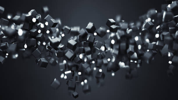 istock Stream of floating black cubes 3D rendering illustration 1224365313