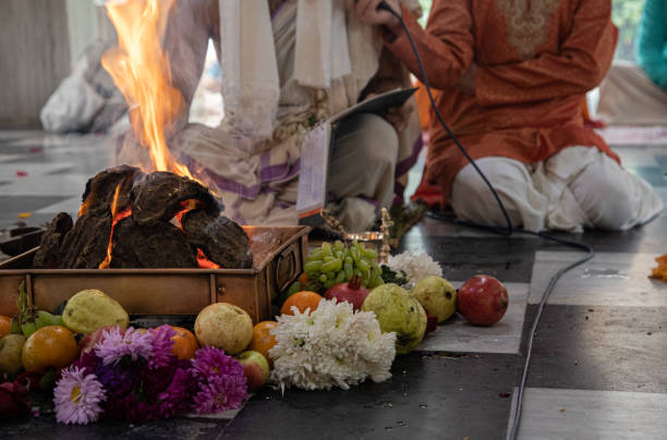 istock items for the Indian Yajna ritual. Indian Vedic fire ceremony called Pooja. A ritual rite, for many religious and cultural holidays and events in the Indian tradition. Hindu wedding vivah Yagya 1224367274