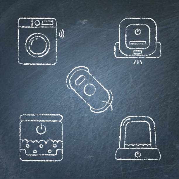 ilustrações de stock, clip art, desenhos animados e ícones de chalkboard smart house gadgets icon set in line style - desperdício alimentar