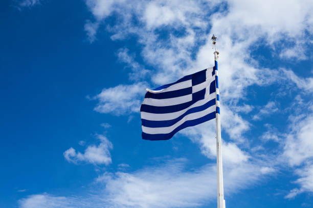 Greek national flag blue sky