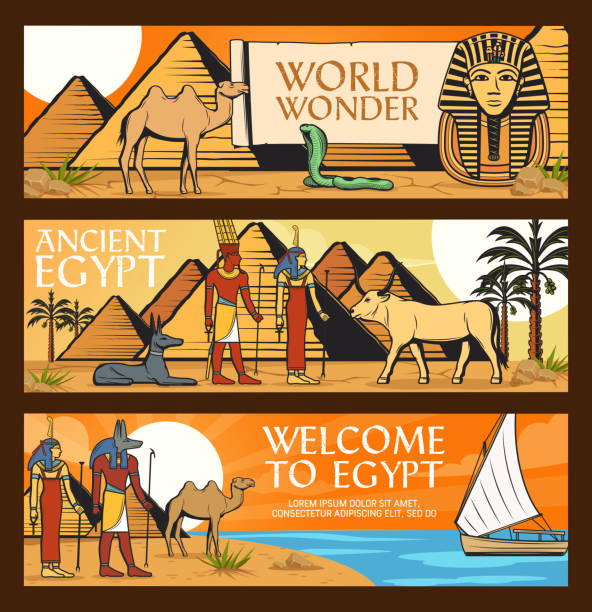 ilustraciones, imágenes clip art, dibujos animados e iconos de stock de viajes a egipto, monumentos antiguos y maravillas - felucca boat