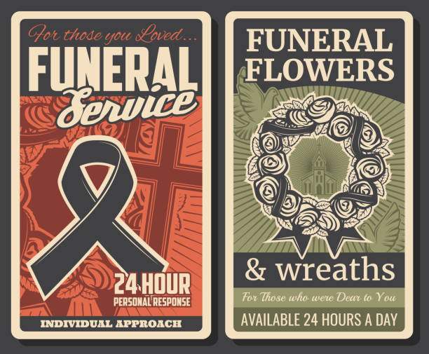 bildbanksillustrationer, clip art samt tecknat material och ikoner med begravningsgudstjänst, begravnings- och avskedsceremoni - blommor grav