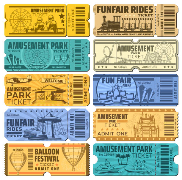 bilety do karnawału i parku rozrywki - ferris wheel carousel rollercoaster wheel stock illustrations