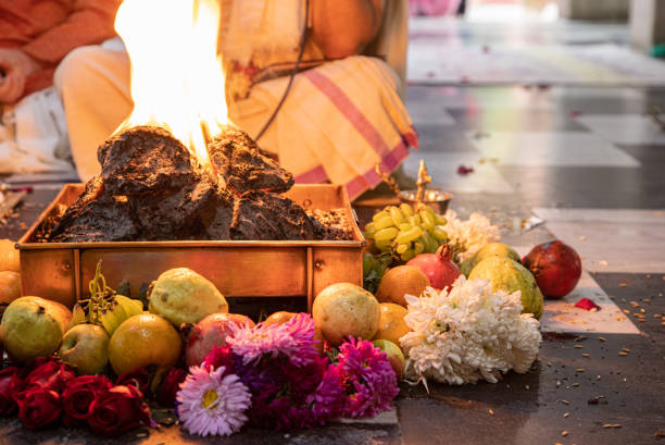 istock items for the Indian Yajna ritual. Indian Vedic fire ceremony called Pooja. A ritual rite, for many religious and cultural holidays and events in the Indian tradition. Hindu wedding vivah Yagya 1224368229
