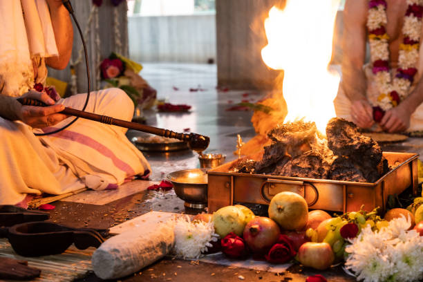 istock items for the Indian Yajna ritual. Indian Vedic fire ceremony called Pooja. A ritual rite, for many religious and cultural holidays and events in the Indian tradition. Hindu wedding vivah Yagya 1224368266