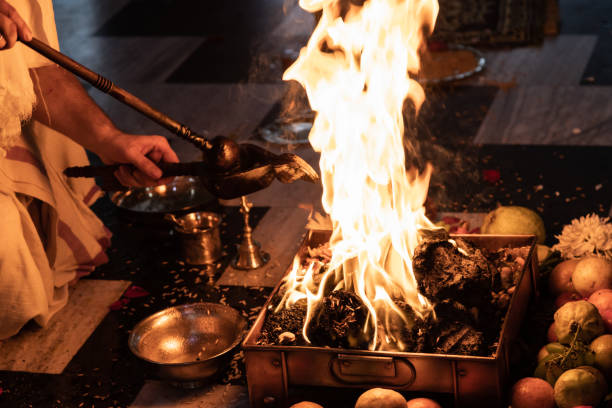 istock items for the Indian Yajna ritual. Indian Vedic fire ceremony called Pooja. A ritual rite, for many religious and cultural holidays and events in the Indian tradition. Hindu wedding vivah Yagya 1224368304