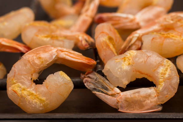 istock Grilled tiger shrimps close up. Grilled seafood. 1224369936