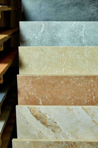 istock Various decorative tiles samples. Colorful samples of a stone tile in store 1224371660