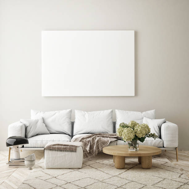 istock mock up poster frame in modern interior background, scandinavian style, 3D render 1224376222