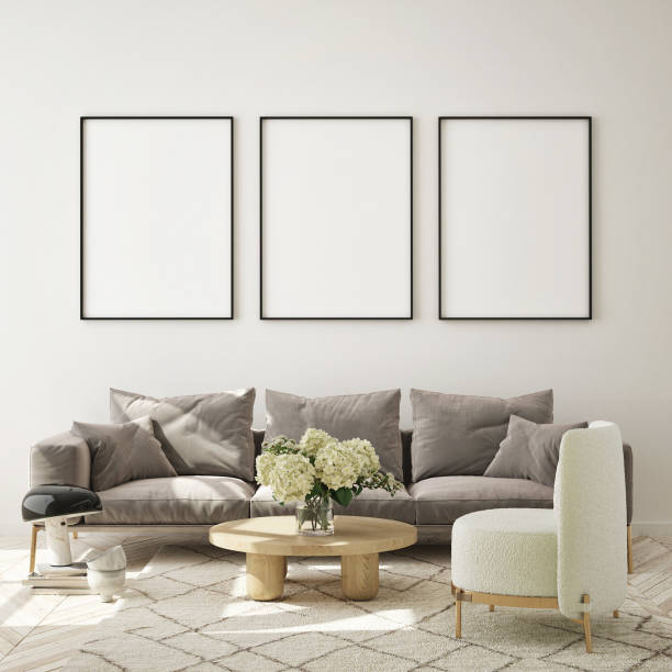 istock mock up poster frame in modern interior background, scandinavian style, 3D render 1224376234
