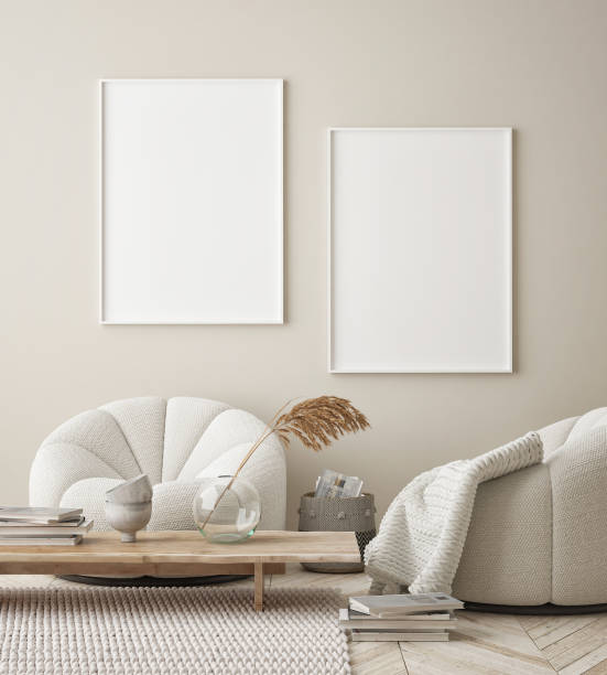 istock mock up poster frame in modern interior background, scandinavian style, 3D render 1224376243