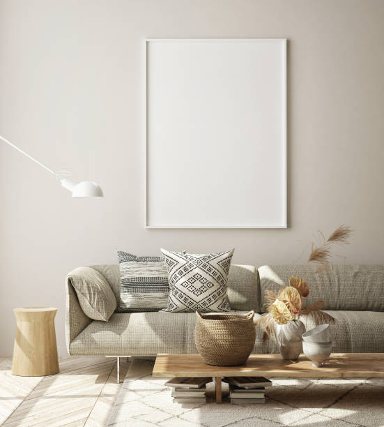 istock mock up poster frame in modern interior background, scandinavian style, 3D render 1224376250
