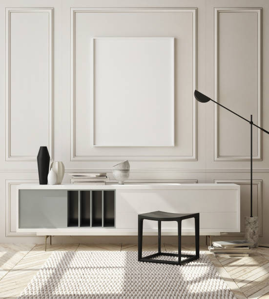 istock mock up poster frame in modern interior background, scandinavian style, 3D render 1224376279