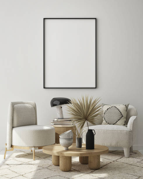 istock mock up poster frame in modern interior background, scandinavian style, 3D render 1224376280