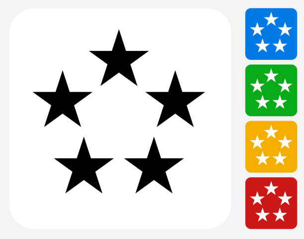 Five Star Rating Icon Five Star Rating Icon. This 100% royalty free vector illustration is featuring a blue square button with a drop shadow and the main icon is depicted in white. There are 8 additional alternative variations in different colors on the right. first class stock illustrations