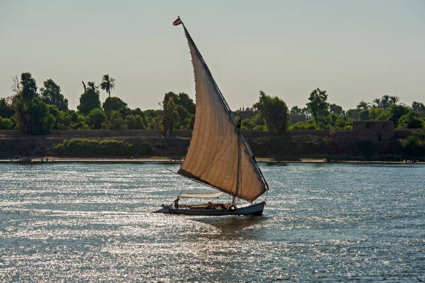 Tourist Taking Felucca Boat Ride in Aswan,Egypt
