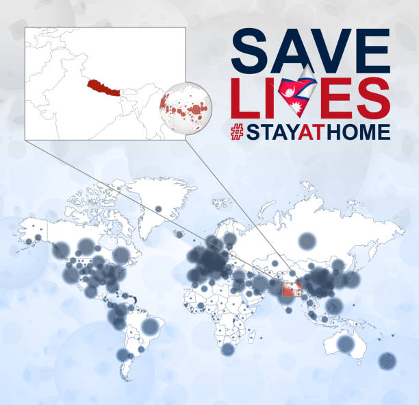 istock World Map with cases of Coronavirus focus on Nepal, COVID-19 disease in Nepal. Slogan Save Lives with flag of Nepal. 1224379266