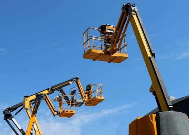 istock Back side of an aerial work platform, with other three in front of it. 1224379602