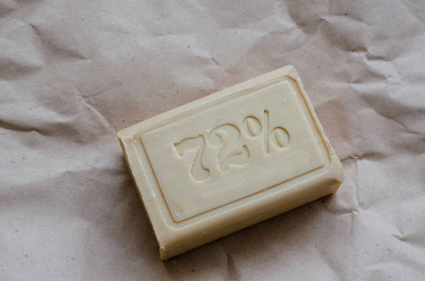 istock A piece of laundry soap 72% on brown paper. 1224379608
